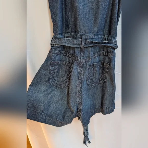 Denim Sleeveless Romper with Belt - Picture 4 of 9